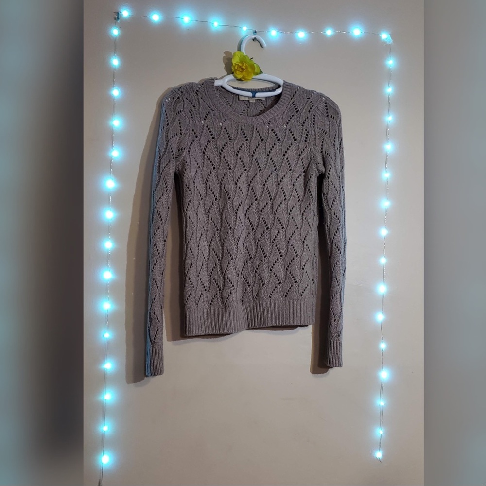 Beige/Tan Cable-Knit Crewneck Sweater